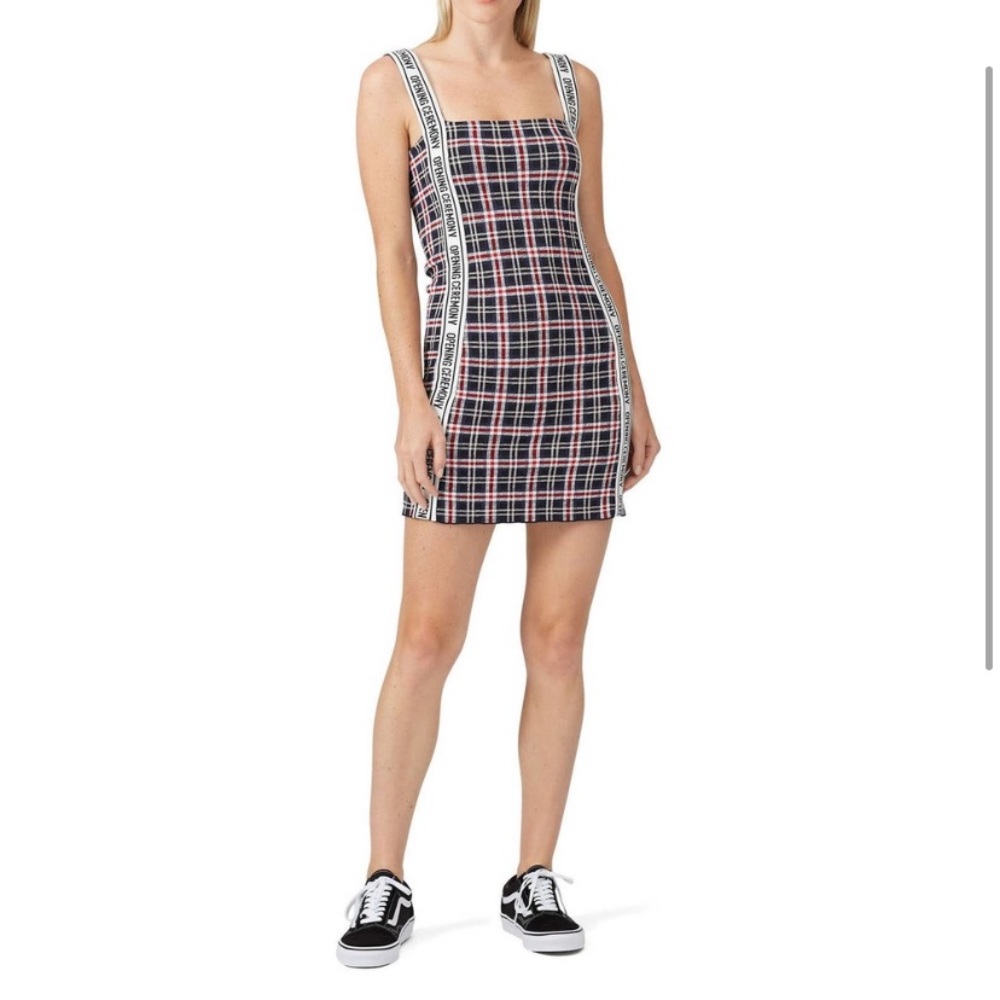 Opening Ceremony Elastic Logo Mini Knit Dress M Square Neck Sleeveless Sheath